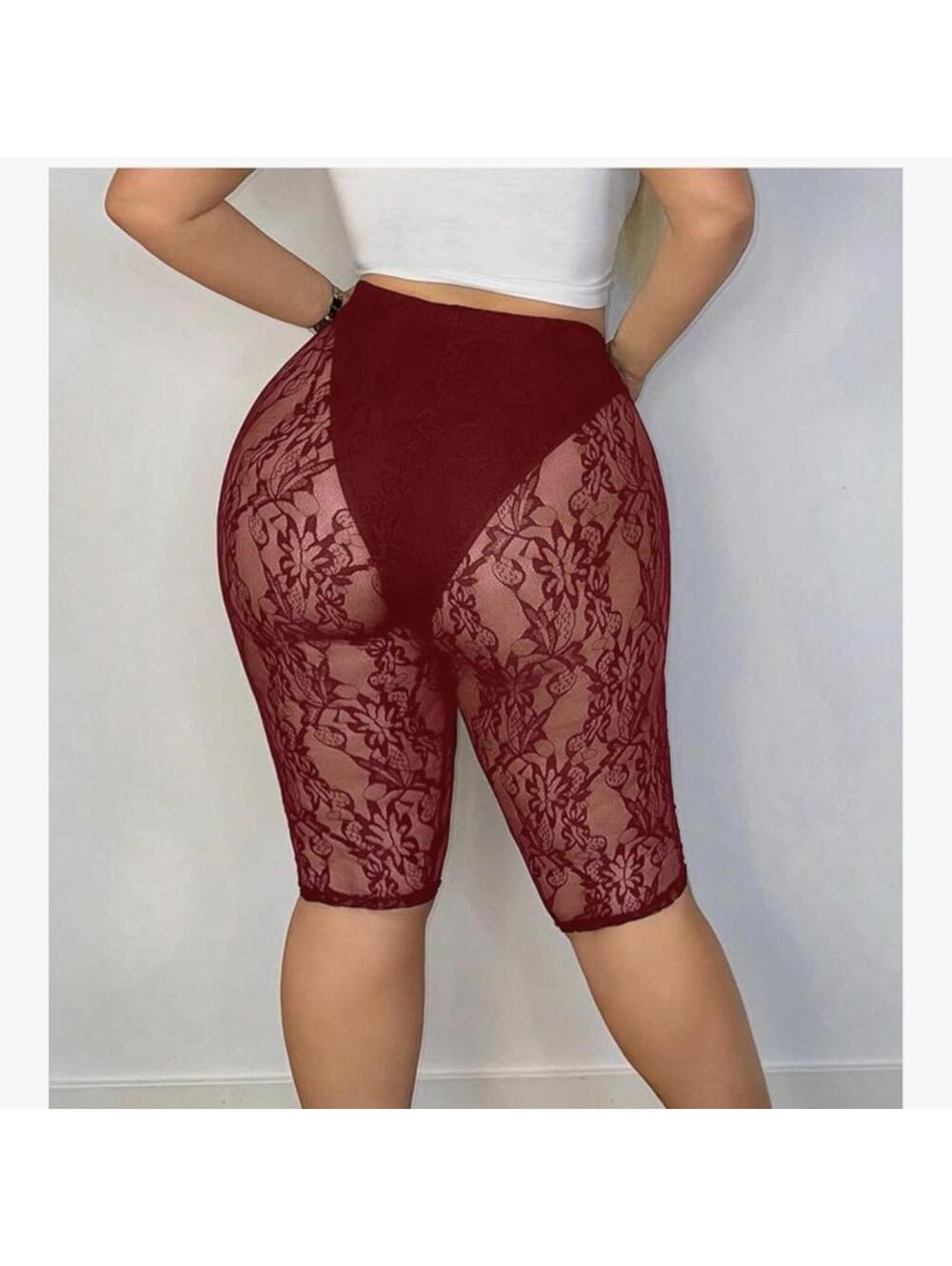 Women's White Lace Sheer Biker Shorts